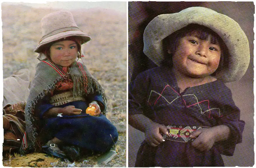 cappelli peruviani due piccole bambine peruviane con abiti e cappelli tipici