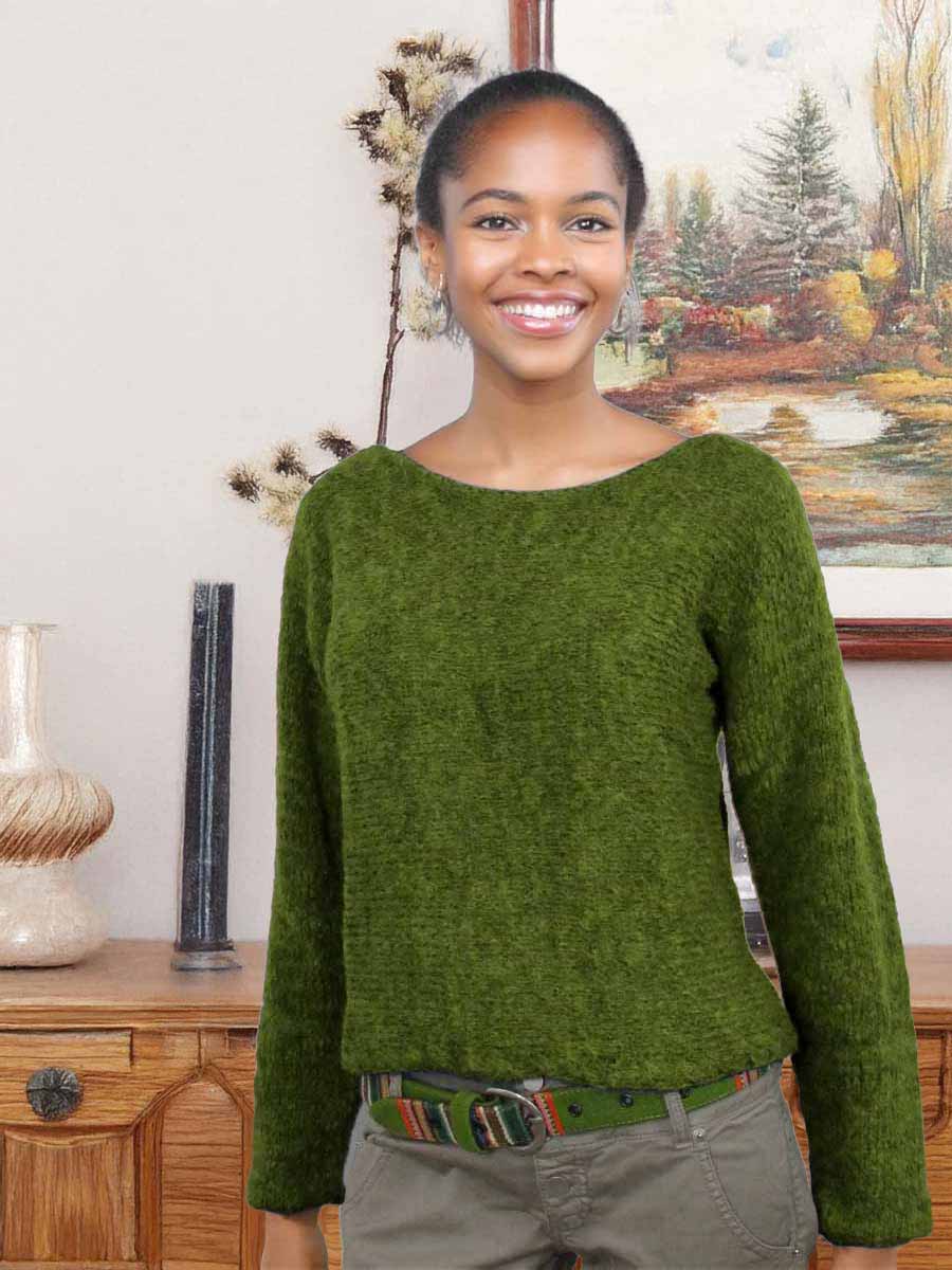 Abbigliamento sostenibile maglione alpaca verde Lorna