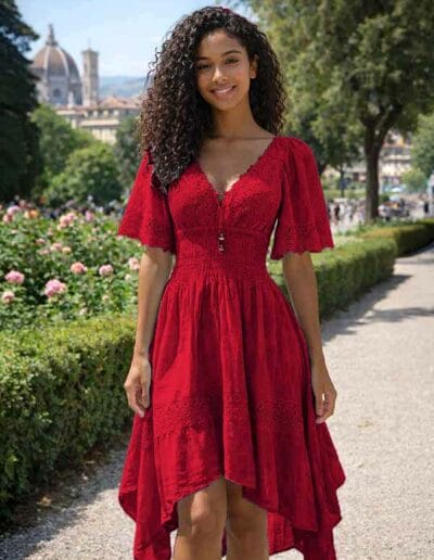Abbigliamento sostenibile vestito estivo puro cotone rosso