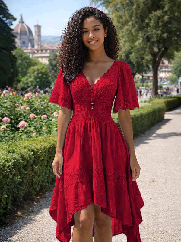 Abbigliamento sostenibile vestito estivo puro cotone rosso