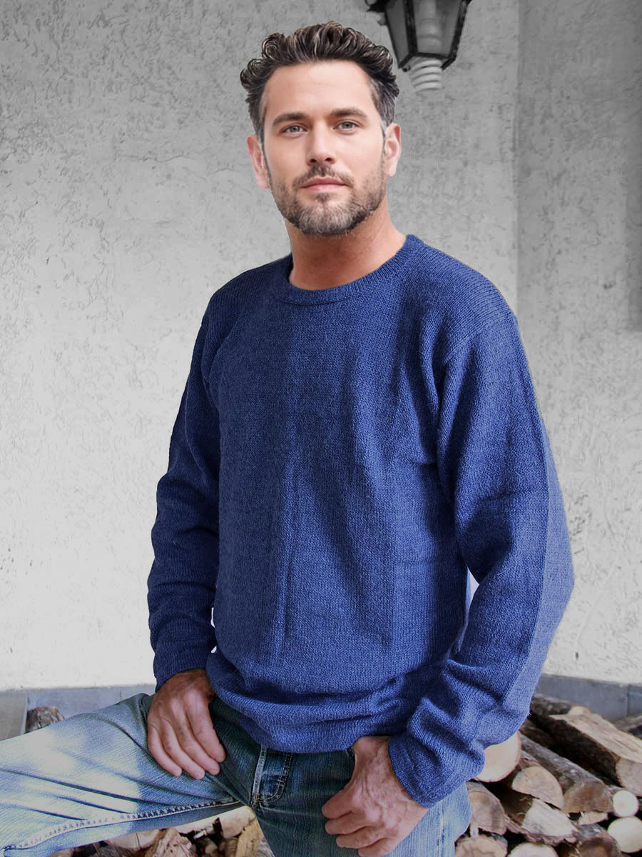 Pullover Javier in alpaca da uomo Pullover Javier da uomo in alpaca blu con filato 3/10 a filo semplice