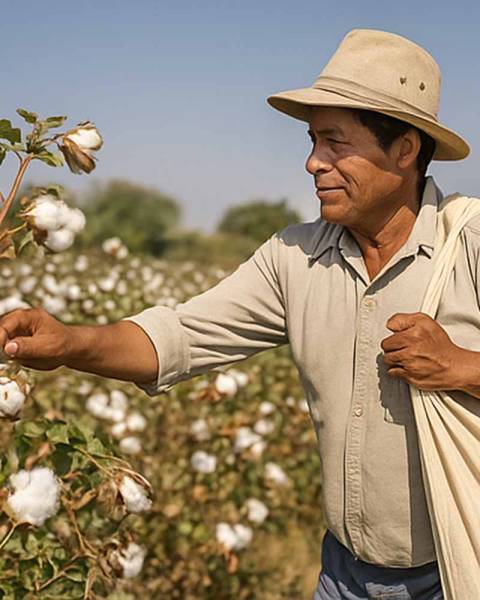Agricoltore peruviano e cotone Pima