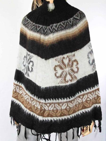 Poncho Donna In Lana Di Alpaca 100% Fatto A Mano - Con Cappuccio - Autunno Inverno - Gamboa