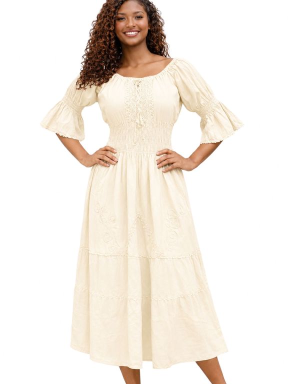 Elegant country dress Solar in natural Peruvian cotton.